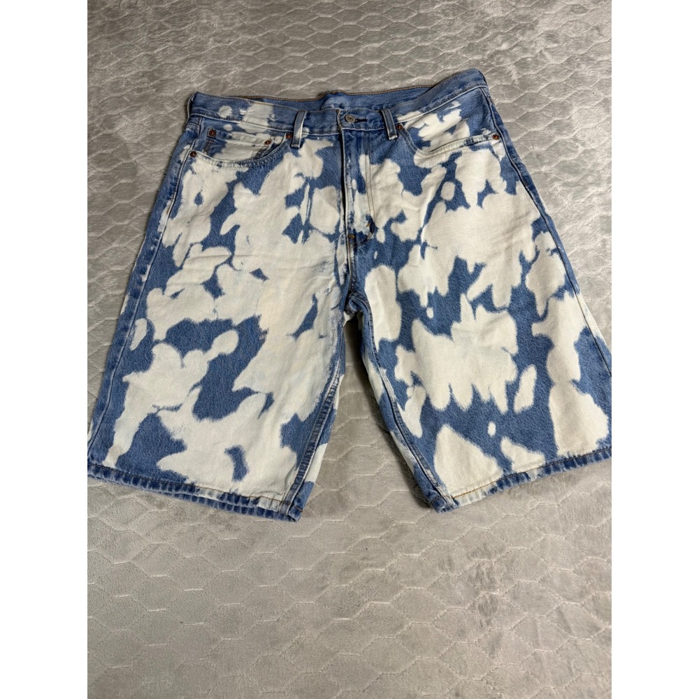Levis 469 Custom Bleach Wash Denim Shorts Mens 36 Blue White Streetwear Y2K